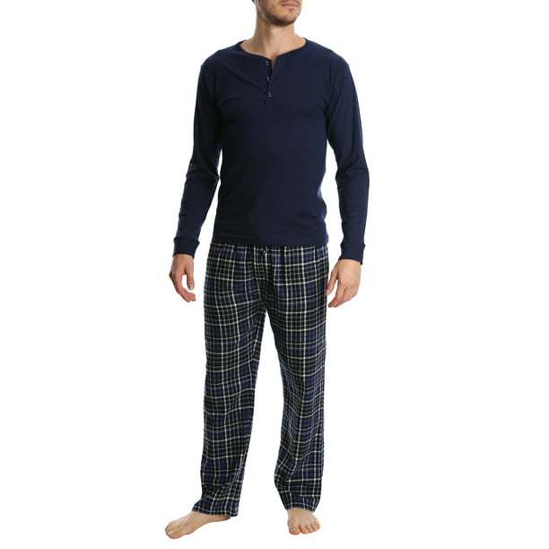 Men Casual Travel Soft Sleepwear Comfortable Long Sleeve Tops+Pants Pajamas Set 